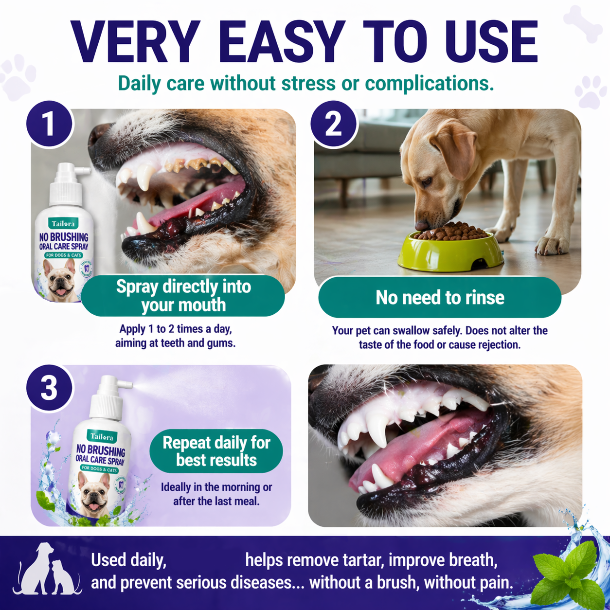 TAILORA™ 🍃 Instant Fresh Breath Spray — No Brushing for Dogs & Cats