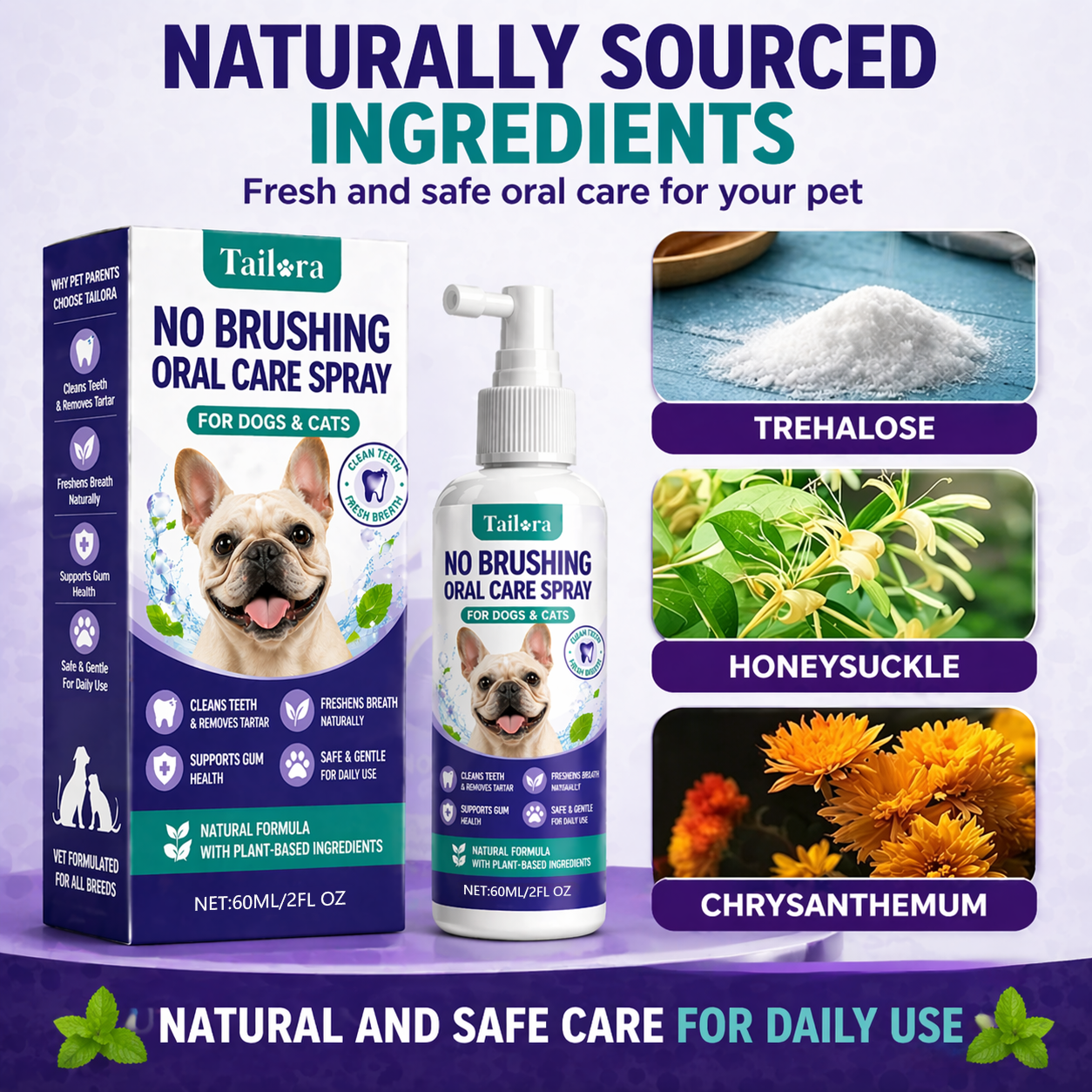 TAILORA™ 🍃 Instant Fresh Breath Spray — No Brushing for Dogs & Cats