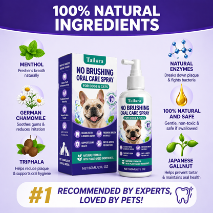 TAILORA™ 🍃 Instant Fresh Breath Spray — No Brushing for Dogs & Cats