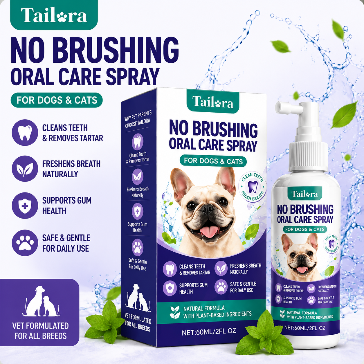 TAILORA™ 🍃 Instant Fresh Breath Spray — No Brushing for Dogs & Cats